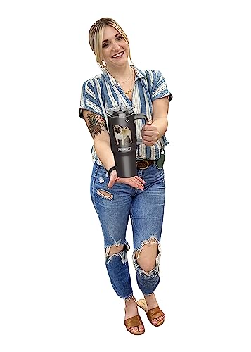 E&S Pets SERENGETI 40 Oz Ultimate Tumbler with Handle and Straw - Vacuum Insulated Tumbler with Straw and Lid - Stainless Steel Travel Mug for Pet Lovers - 3D Designs of your favorite Dog (Pug) Pug