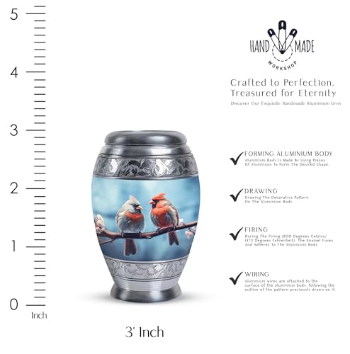 Cardinal Spring Meeting - Mini Urns for Ashes - Small Urns for Mom & Dad - Little for Male & Female - Decorative Urn - Ashes Keepsake for Burial Urn - 3 Inch - Pack of 2 Keepsake-2 Cardinal Spring Meeting
