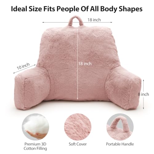 Reading Pillow for Sitting in Bed Adult – Back Support with Arms, Large Bed Rest Cushion for Reading, TV, Gaming, Laptop – Home, Office, Dorm, Pink