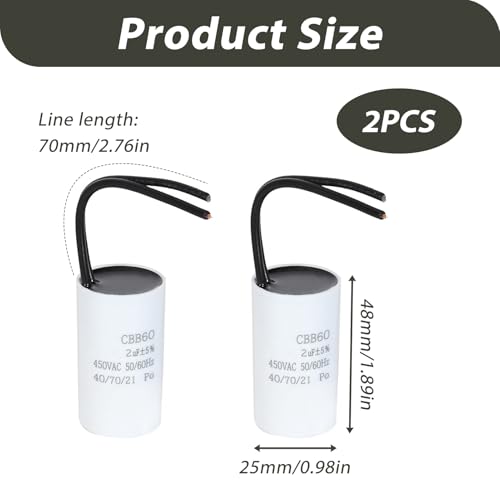 2 x 2µF 450 V CBB60 Capacitor, Starting Capacitor, Motor Capacitor, Work Capacitor for Household Appliances, Durable, Environmentally Friendly, with Cables, Suitable for Circulation Pump, Wall Boiler Boiler