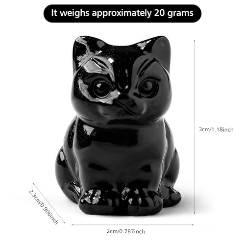 Tiger Eye Crystal Cat Figurine for Cats Lovers Natural Healing Gemstone Black Obsidian