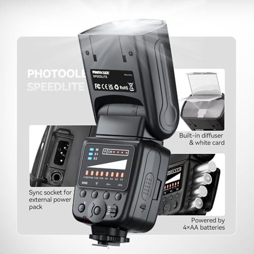 PHOTOOLEX Camera Flash for Canon Nikon Sony Panasonic Olympus Fujifilm Pentax Sigma Minolta Leica and Other SLR Digital and Digital Cameras with Single Contact Hot Shoe no flash trigger