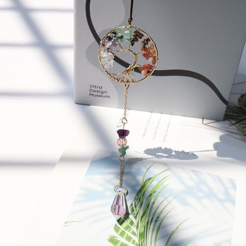 Handmade 7 Chakra Tree of Life Crystal Suncatcher, Sun Catcher Hanging for Car, Windows, Spiritual, Rainbow Maker, Butterfly Indoor Garden Home Decor Suncatcher 2