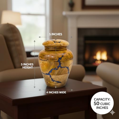Gray Comet Mango Wood with Resin 20 Cubic Inch Capacity Screw Lid Cremation Urn with Blue Resin Memorial Tribute for Adult Men & Women – Decorative Funeral Keepsake- Urn2 Blue-Urn-2
