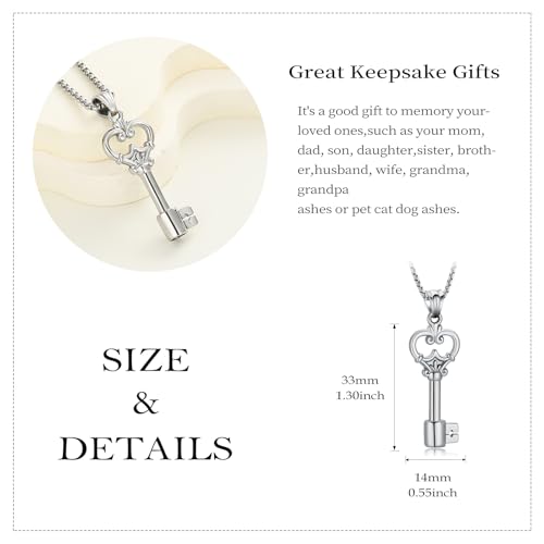 Memorial Cremation Jewelry Heart Key Urn Necklaces for Ashes Silver