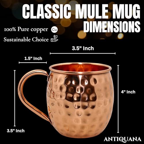 Moscow Mule Mugs - Set of 4-100% Pure Copper Mugs Large 16 oz - Premium Moscow Mule Cups Set of 4 - Solid Copper Cups Perfect Premium Gift Copper Handle