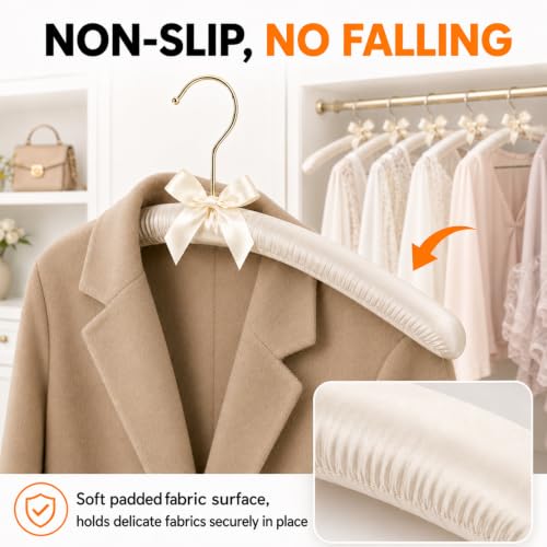 No Bump Satin Padded Clothes Hangers for Sweaters, Women Clothing, 10 Pack Light Taupe