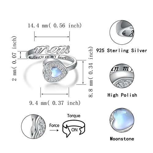 Sterling Silver Urn Ring for Ashes: Cremation Jewelry Keepsake for Women Mom - Moonstone