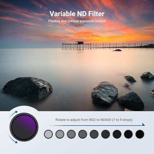 NEEWER 67mm Variable ND + CPL + UV Filter Kit (3 Pack), Multicoated Neutral Density (ND2-400) Circular Polarizer Camera Lens Polarizing Filter Photography Accessories Set with Carry Case & Lens Caps
