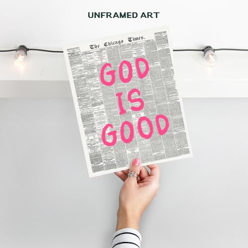 God is Good Preppy Christian art - Inspirational Teen Room Decor Aesthetic - Girls Bedroom Decor - Quirky Spiritual Home Print - Cute Trendy, Funky Wall Art for Women, Pink Girly Wall Picture 8"L x 10"W Unframed