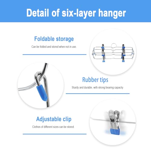 Skirt Pants Hangers with Clips,6Tier Skirt Hangers Space Saving,Metal Multi Pants Hangers and Storage Multi Clothes Shorts Hanger Organization,Space Saving Hangers with Clips (Blue, 4-Piece Set) Blue