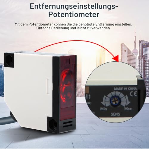 Reflector Photoelectric Sensor Switch, 12-24 Volt DC E3JK-R4M1 Photoelectric Sensor Switch, Light Barrier Garage Door AC 90-250 V 3A Sensor for Light Barrier, Induction Distance 0.1-4 m, Adjustable