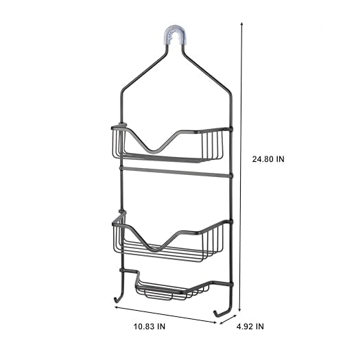 Bath Bliss 3 Tier Aluminum Shower Caddy | 2 Shelves | 1 Soap Dish | 2 Razor Hooks | Bathroom Storage | Holds Large Bottles | Black