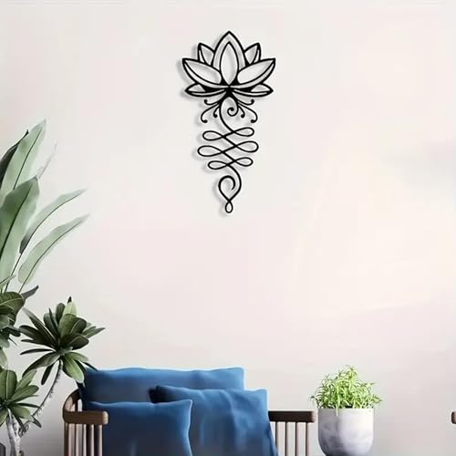 Lotus Wall Art - Black Metal Lotus Flower Decor, Black Metal Wall Art, Christian Wall Stickers, Zen Meditation Spiritual Decor, Mandala Home Walls Decoration for Living Room Bedroom Office Yoga Room