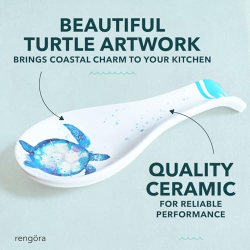 Rengöra Sea Turtle Spoon Rest, Ceramic Spoon Holder for Stove or Counter