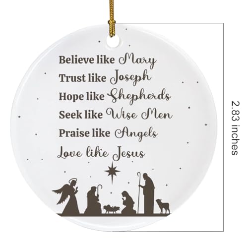 Nativity Scene Ornaments, Christmas Ceramic Hanging Decoration, The Birth of Jesus Ornament, Nativity Scene Keepsake for Xmas Tree Decor, Religious Gift for Family Friends and Christian White7
