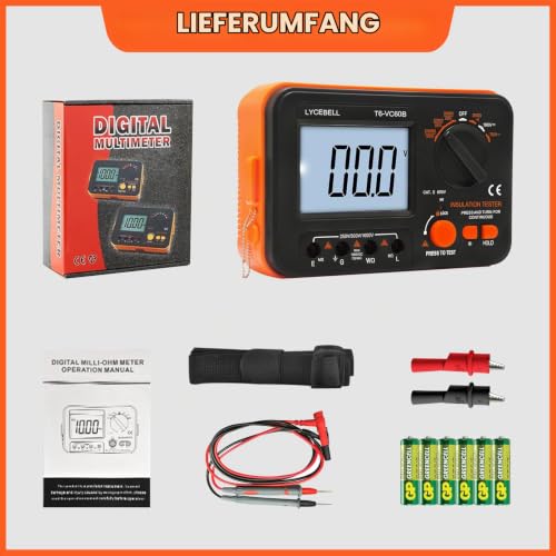 Digital Insulation Resistance Tester LC-VC60B Megohmmeter 0.1~2000 MΩ Insulation Tester with Backlight Display, DC 250V/500V/1000V, AC 750V Test Voltage with Sound Light Alarm Function
