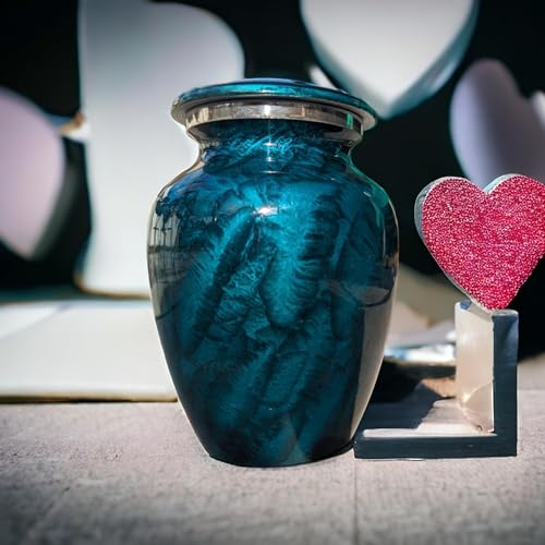 Beautiful Ocean Blue Urns for Human Ashes Adult Female, Burial, Decorative, Funeral, Cremation for Women, Men and Pets - 1 Medium (Blue) 1 Medium Urn