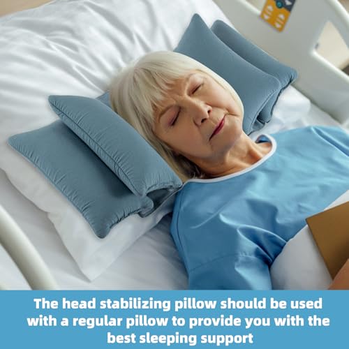 Neck Wedge Stabilizer Pillow for Sleeping to Keep Head Straight, Wedge Head Positioning Pillows for Elderly, Bedridden and Disabled, Face up Posture Sleep Upright Pillow (Blue)