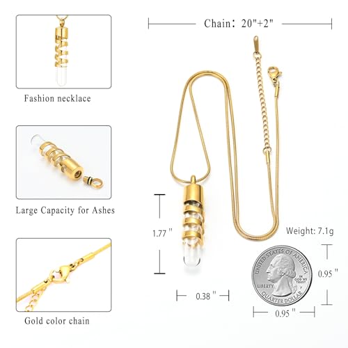 Clear Glass Tube Cremation Urn Jewelry Ashes Holder Necklace Keepsake Memorial Pendant Including Box/Fill Kits Gold