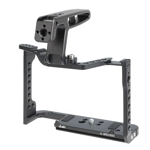 EOS 90D 80D 70D Cage, Hersmay Aluminium Camera Cage for Canon EOS 90D/ 80D/ 70D Mirrorless Cameras with Cold Shoe,Handle Locating Holes,Multiple 1/4" 3/8" Screw Holes