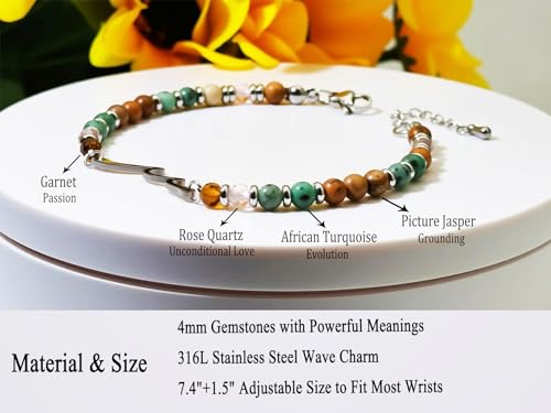 Dczosily Handmade Braided Crystal Bracelet for Women Handmade Healing Aquamarine Stones Macrame Bracelet Wave-Sister