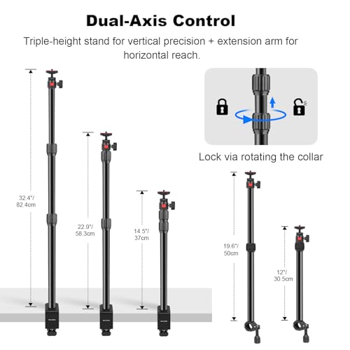 Camera Desk Mount Table Stand with Magic Arm & Ball Head, Table Light Stand with C Clamp, Webcam Desk Camera Mount for DSLR Ring Light Mic Live Streaming Vlog (811003) 811003 - Table Stand with Horizontal Arm