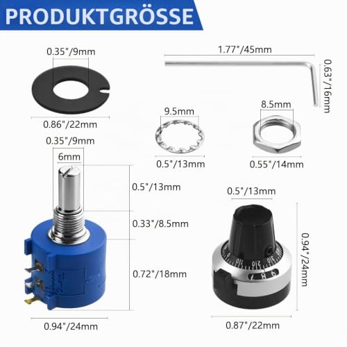 WMYCONGCONG 3590S-2-502L 5K Ohm Adjustable Precision Multi-Speed Potentiometer with 10 Revolutions Counter Wheel Knob