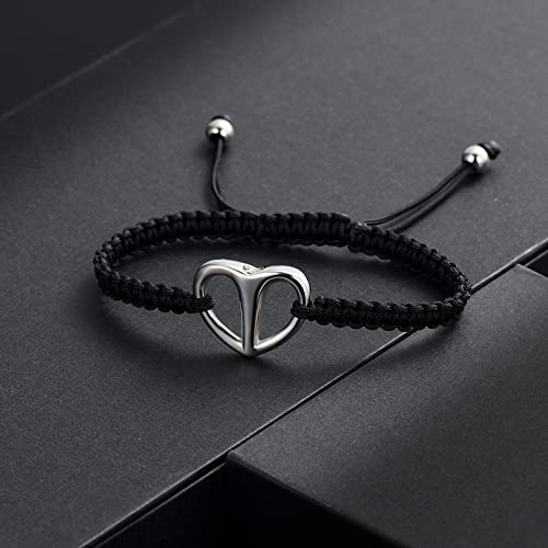 Black Rope Cremation Bracelet With Stainless Steel Heart Urn Jewelry Adjustable Expandable Urn Bracelet