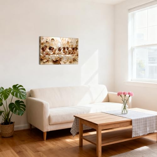 Jesus Last Supper Wall Art, Christian Wall Decor, Jesus Canvas Prints Painting Religious Bible Artwork Christ Home Decor Pictures for Dining Room Prayer Room 12x16 inch Framed 16"L x 12"W