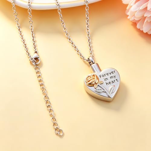 Rose Flower Cremation Jewelry for Ashes of Loved Ones Keepsake Heart Flower Urn necklace Locket Eternity Memorial Forever in My Heart Ashes Keepsake Necklace Silver