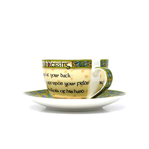 Royal Tara Traditional Irish Blessing Bone China Cup & Saucer - Irish Weave - 10.5 fl oz