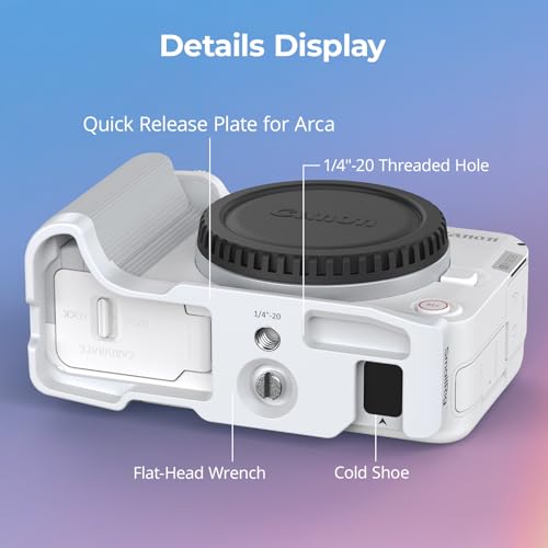 SMALLRIG R50 V Handgrip L-Shape Grip for Canon R50V with Quick Release Plate for Arca, Lightweight Ribbed Side Handle, Cold Shoe Mount, 1/4"-20 threaded holes, Support Vertical Shooting (White) - 5430 White