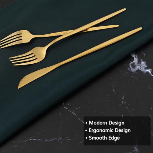 20-Piece Gold Silverware Set for 4, Titanium Golden Stainless Steel Flatware Set, Golden Cutlery Set for Home and Restaurant, Daily Utensil, Mirror Polished, Dishwasher Safe, Serving for 4