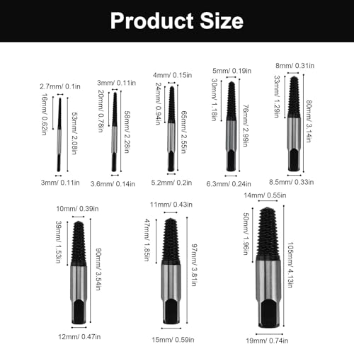 HUANR 8-Piece Screw Extractor Set, Left Extractor Set for 4-45 mm | Carbon Steel Screw Extractor with Storage Box for Removing Damaged Screws and Pipes