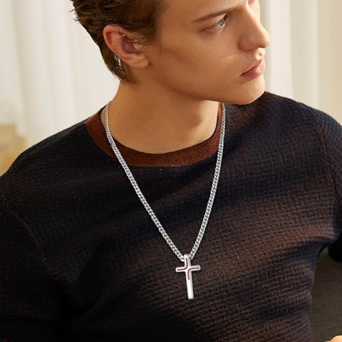 AEONSLOVE Cross Necklace Men Women Religious Gifts Cross Pendant Rhodium-Plated Copper