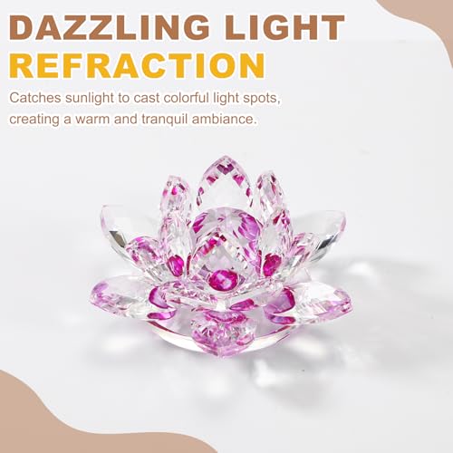 uxcell Crystal Lotus Flower Figurine 2.6"x2.6" Decorative Lotus Flower Ornament Clear Lotus Figurine for Home Office Tabletop Centerpieces, Purple 2.6"x2.6"