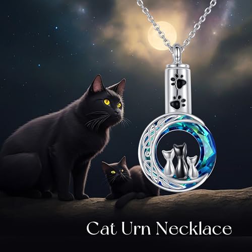 Cat Urn Necklace for Ashes Sterling Silver Cremation Necklace Memorial Keepsake Pendant Cremation Jewellery for Women Lost Loved