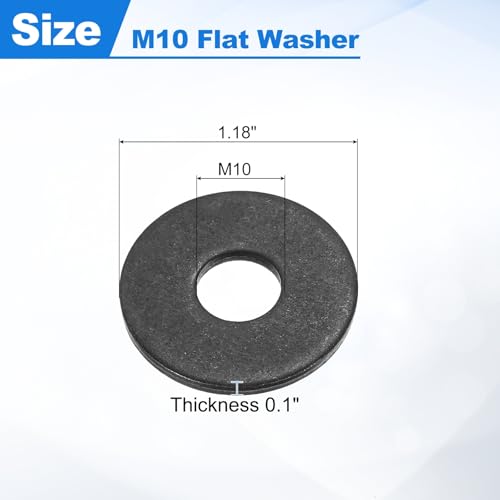 uxcell 50Pcs M10 Fender Washers, Carbon Steel Flat Washer 30mm OD, 2.5mm Thickness, Metal Gasket for Screws and Bolts, Black Oxide M10 x 30mm x 2.5mm 50