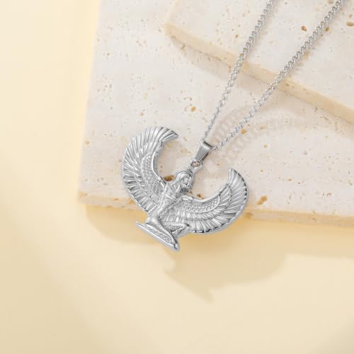 Stainless Steel Ancient Egyptian Goddess Isis Necklace Silver