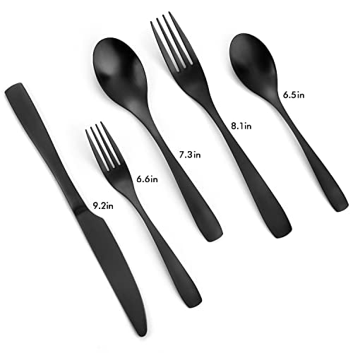 Matte Black Silverware Set, Bysta 20-Piece Stainless Steel Flatware Cutlery Set for 4, Satin Finish, Dishwasher Safe, Nice Box Package Matte Black