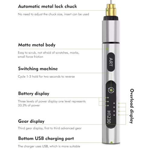 Electric Engraving Tool Kit, USB Cordless Rechargeable Engraving Pen With 4 Tungsten Carbide Tip, Mini DIY Rotary Engraver for Carving Leather Wood Metal Stone Plastic Jewelry Glass(Silver) Silver