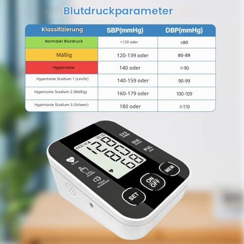 Upper Arm Blood Pressure Monitor with Large LCD Display, Blood Pressure Monitor, Automatic Blood Pressure Monitor with Voice Output, Large Cuff 22-36 cm, 2 x 99 Memory