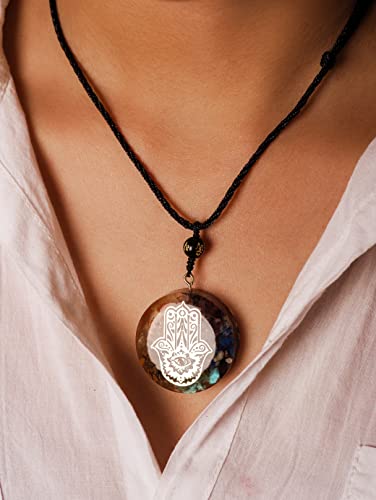 MINACHI Orgone Necklace, 7 Chakra Stone Orgonite Pendant for Spiritual Healing and Positive Energy Meditation Hamsa