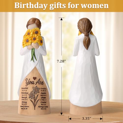 Christian Sunflower Figurine with Bible Verses, Inspirational Resin Sculpture for Women, Mom, Friends, Religious Faith Gift, Home & Church Décor | Keepsake of Love, Strength, and God’s Eternal Promise Yellow