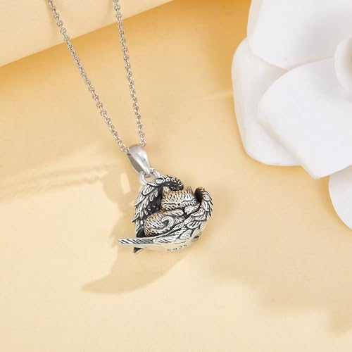MONGAS Hummingbird/Turtle/Cat/Sloth/Cardinal/Phoenix Urn Necklace for Ashes for Women 925 Sterling Silver Cute Animal Cremation Jewelry Remembrance Gift for Loss Cat