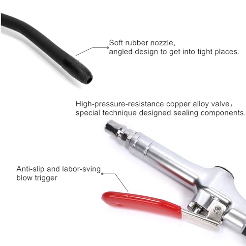 1/4" Zinic Alloy Air Blow Gun with Portable Hook 13bar/187psi JP Connect Fitting for Cleaning Dust,Industrial,Electronic,Car,Home