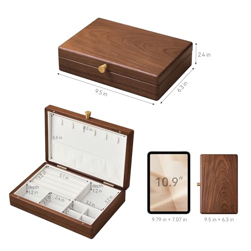 Black Walnut Wooden Jewelry Box, Velvet Lined Necklace Organizer for Women 1 Layer