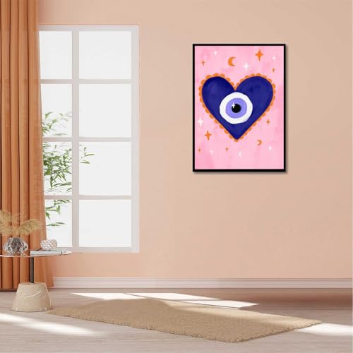 Evil Eye Heart Posters Spiritual Protection Eclectic Prints Pink Bedroom Decor Canvas Wall Art For Home Bedroom Dorm Wall Decor 12x16in Unframed Pink 007 12"L x 16"W
