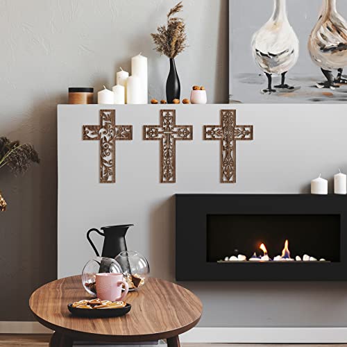 Yookeer 3 Pcs Wooden Cross Wall Decor Cross Hanging Handmade Antique